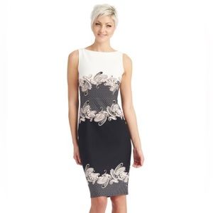 DONNA MORGAM, BLACK/TAN/WHITE SLEEVELESS DRESS 🤍🤍🤍🤍